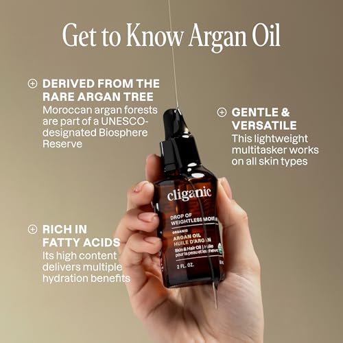 Cliganic Organic Argan Oil, 100% Pure - for Hair, Face & Skin | Cold Pressed Carrier Oil
