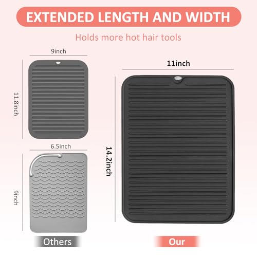 Quccefods Large Heat Resistant Silicone Mat for Hair Tools: Curling Iron, Flat Iron, Hair Straightener - Portable Hair Styling Pad Cover