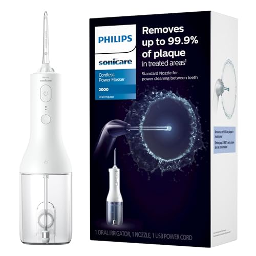Philips Sonicare Water Flosser Cordless – Rechargeable Power Dental Waterflosser for Teeth, Portable Oral Irrigator with 3 Intensity Settings, 360° Rotating Nozzle – (White)