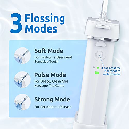 Water Flosser [ Mini Cordless Portable ] Oral Irrigator Water Teeth Cleaner Pick, Telescopic Water Tank, 3 Modes & IPX7 Waterproof, Home & Travel Water Floss for Teeth, Braces Bridges Care (White)