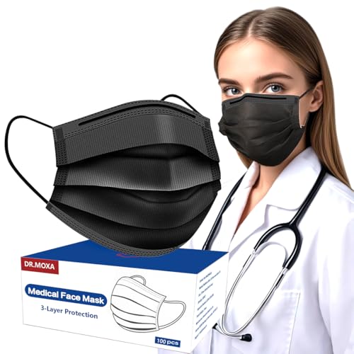 100 Pack Black Disposable Face Masks -3 Layer Medical Masks Disposable for Adults Home Office Outdoor and School