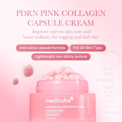 medicube Capsule Cream with Salmon DNA PDRN Pink Collagen | Lightweight Moisturizing Cream with PDRN, Niacinamide for Uneven Skin Tone and Texture, Glow hydration | Korean Skincare, 1.94 oz