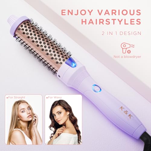 K&K 1.25 Inch Ceramic Tourmaline Ionic Heated Round Brush Curling Brush Creates Blowout Look -Creates Root Volume & Loose Curls Volume Curls Dual Voltage Hair Styling Tool (Purple, 1.25 Inch)
