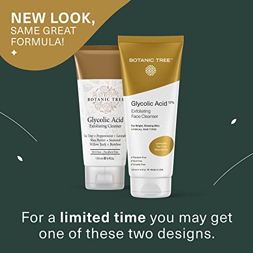 Botanic Tree Glycolic Acid Face Wash - Facial Cleanser and Scrub - 10% Glycolic Acid, AHA - Salicylic Cleanser - 6 fl. oz