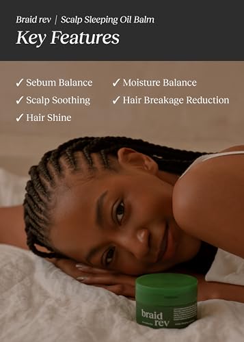 Braid Rev Scalp Sleeping Oil Balm, Korean Scalp Treatment, Balm-to-Oil Formula, Nourishing for Dry Scalp with Coconut & Shea Butter, Reduces Excess Sebum & Strengthens Hair Roots, 2.65 oz