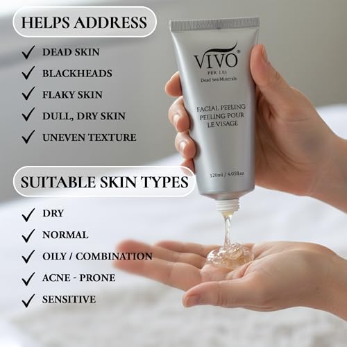 Vivo Per Lei Facial Peeling Gel - Helps Address Dead Skin Buildup - Gentle Exfoliating Gel for Rough, Dry, Sensitive or Mature Skin - Face and Body Scrub - Non Abrasive - 4.05 Fl. Oz.