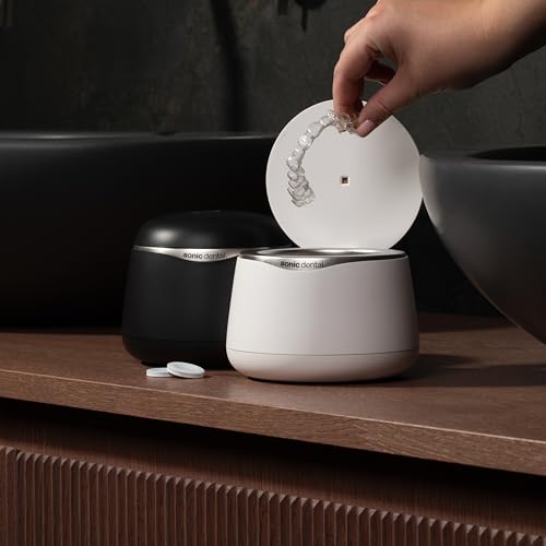 Sonic Pro Dental Cleaning Pod, 43kHz Ultrasonic Retainer Cleaner Machine for Dentures, Mouth Guards, Braces, Toothbrush Heads, Jewelry & All Dental Appliances, FSA/HSA Eligible (Pearl White)