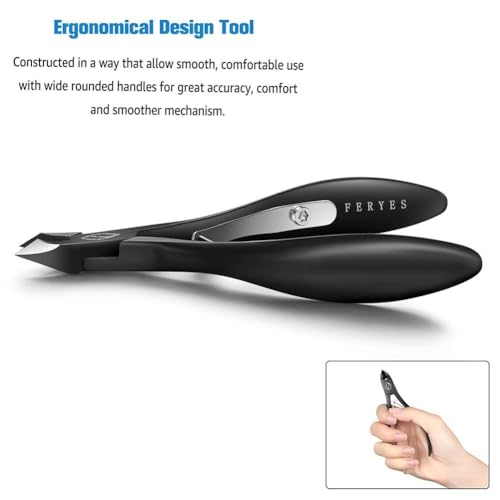 FERYES Cuticle Cutters 1/2 Jaw - Professional Stainless Steel Cuticle Clippers Nail Cuticle Remover Tool, Nail Dead Skin Clipper - BLACK