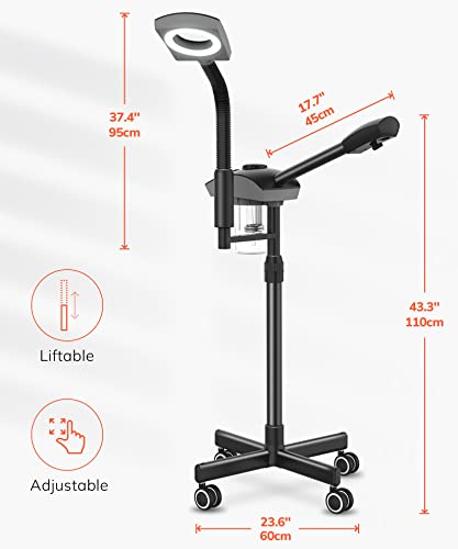 TASALON Professional Ionic Facial Steamer, 2-in-1 Face Steamer for Facial with 5X Magnifying Foldable Arm, Mist Face Steamer Salon Spa Beauty Skin Care Equipment, Aroma Therapy Nozzle Included- Blcak