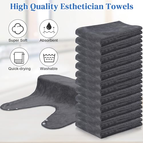VitalCozy 12 Pieces Facial Towels Split Design Soft Esthetician Towels Removing Spa Microfiber Face Cloth for Home Salon Facial Steam Massage and Cleansing(Dark Gray)