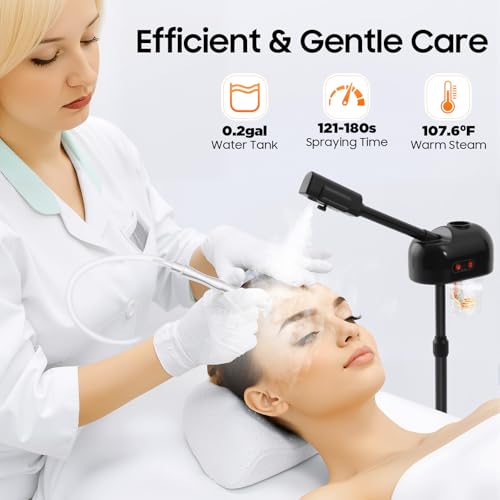 Professional Facial Steamer, Professional Facial SPA Steamer with 44-52in Adjustable Height, 0.2Gal Large Tank, 360° Rotatable Nozzle, Face Steamers for Spa/Barber Shop