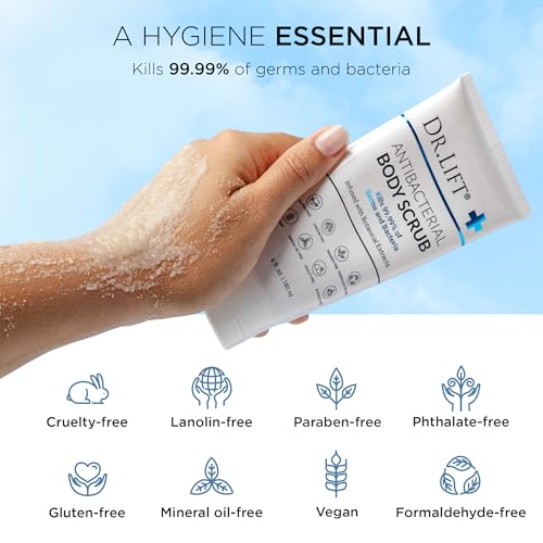 Antibacterial Body Scrub, Botanical Exfoliating Formula With Vitamin E, Vitamin A, Lavender, and Salt Granules to Exfoliate and Nourish Skin, Body Care for Oily and Combination Skin, 6 Fl Oz