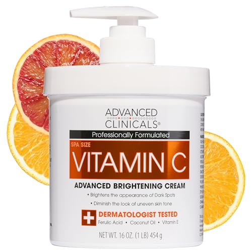 Advanced Clinicals Vitamin C Cream Visibly Brightening Body Lotion | Vitamin C Moisturizer Skin Care Body Cream For Women & Men Helps Visibly Improve Look Of Dark Spots & Uneven Skin Tone, 16 Ounce