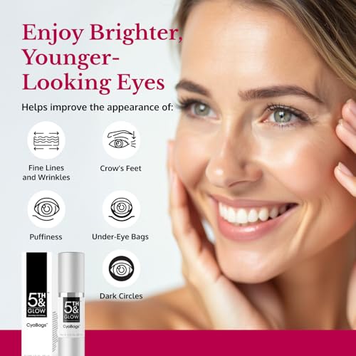 5th & Glow Cyabags - Instant Puffy Eyes Reduction & Under Eye Bag Remover Serum For Women - Hyaluronic Acid & Vitamin C Cream for Fine Lines, Wrinkles & Crowsfeet, 1 oz