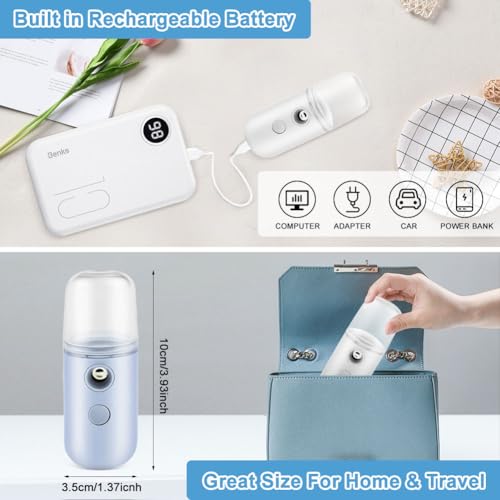 2PCS Portable Nano Face Mister, Abnaok Facial Steamer, USB Rechargeable Cool Mist Sprayer, 30ml Visual Water Tank, Nano Mister for Eyelash Extensions, Facial Deep Cleaning, Makeup