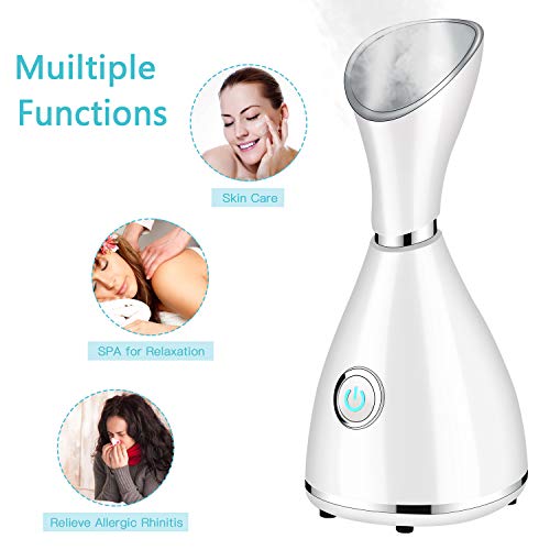 Facial Steamer for Facial Deep Cleaning, Moisturize, Unclog Pores, Face Spa, Nano Ionic Humidifier, Home Facial Warm Mist Face Steamer with Blackhead Removal Kit, Brush, Hair Band
