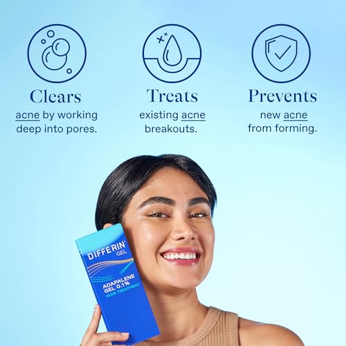 Differin Acne Treatment Gel, 90 Day Supply, Retinoid Treatment for Face with 0.1% Adapalene, Gentle Skin Care for Acne Prone Sensitive Skin, 45g Pump (Packaging May Vary)