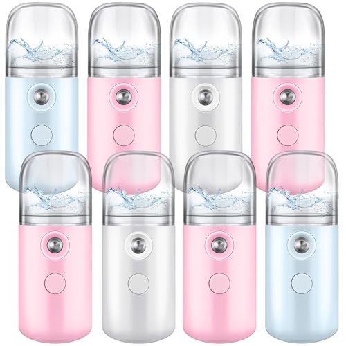 Mudder 8 Pieces Nano Sprayer Facial Mister Portable Mini Face Mist Atomization USB Rechargeable 30ml Face Steamer for Skin Care Eyelash Extensions Daily Makeup