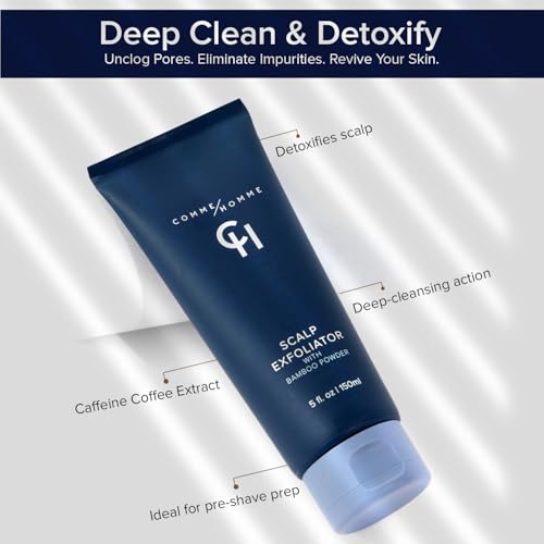 Comme Homme Scalp Exfoliator for Bald Men – Detoxifying Pre-Shave Scrub with Bamboo, Glycolic Acid, Aloe & Caffeine – Removes Dead Skin – Anti-Aging – 5 fl oz / 150 ml