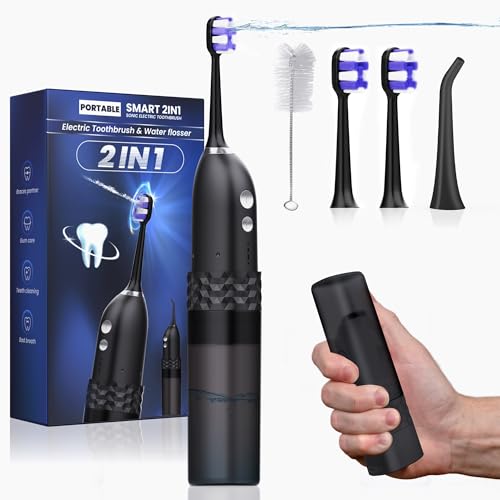 Electric Toothbrush with Water Flosser, 2 in 1 Cordless Toothbrush and Water Flosser Combo,Water Flosser for Travel and Home(Black)
