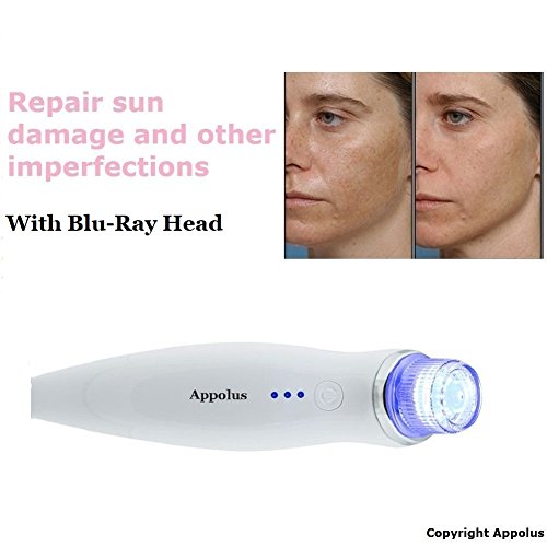 Microdermabrasion Machine - Appolus Premium Diamond Microdermabrasion Device Tool - 2 Diamond Tips - 5 Heads - Blackhead Blemishes Remover - Pores Fine Lines Minimizer