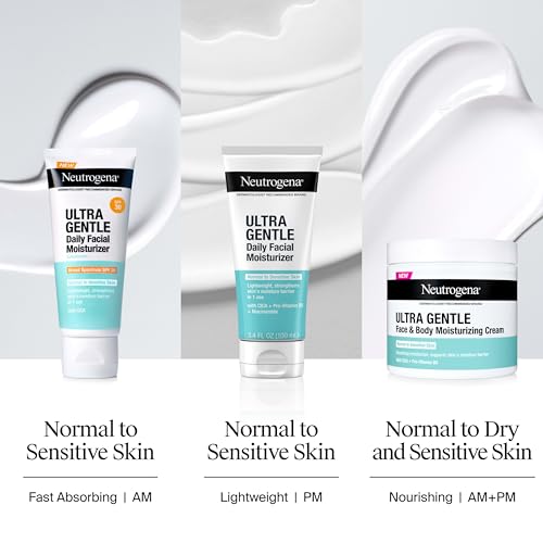 Neutrogena Ultra Gentle Daily Facial Moisturizer with SPF 30 Sunscreen with CICA, Lightweight Face Lotion with Broad Spectrum SPF 30 for Normal to Sensitive Skin, Fragrance-Free, 3.4 fl. oz