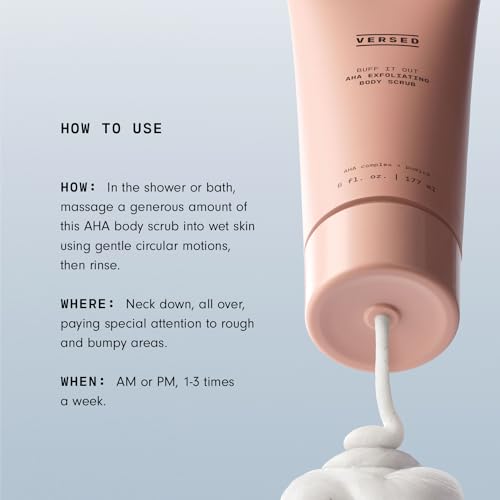 Versed Buff It Out AHA Exfoliating Body Scrub and Mask - Lactic Acid & Glycolic Acid Exfoliant - Microfine Pumice Body Exfoliator to Polish and Smooth Bumpy, Dry Skin - Vegan & Cruelty-Free (6 oz)