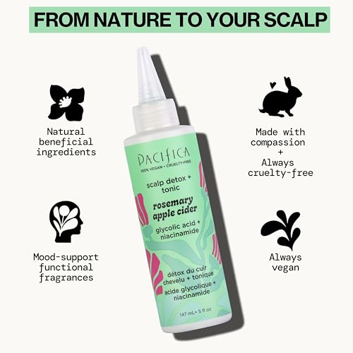 Pacifica Scalp Detox Tonic – Rosemary Apple Cider Scalp Exfoliator, Apple Cider Vinger Hair Rinse w/ Salicylic Acid for Clarifying Build Up, Vegan Treatment and Pre Shampoo Cleanser - 5 oz