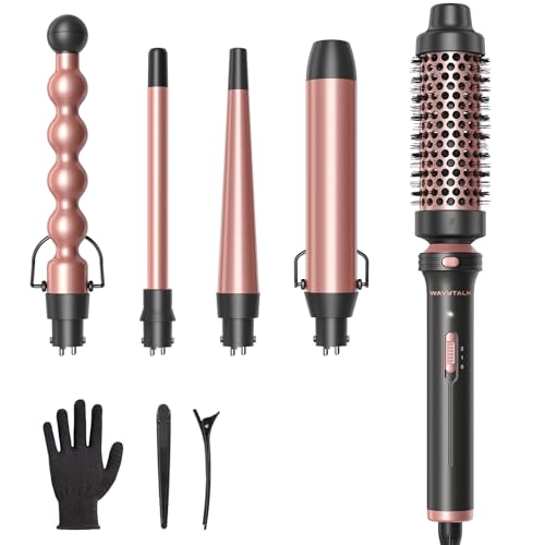 Wavytalk 5 in 1 Curling Wand Set, Multi Curl, Curling Wand Set with Thermal Brush and 4 Interchangeable Ceramic Curling Wand(0.5”-1.25”), Instant Heat Up Wand Curling Iron (Rose Gold)