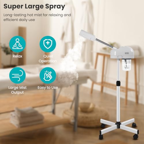 TASALON Professional Facial Steamer, Hot Mist Spray, Vaporizador Facial Steamer for Esthetician, Height Adjustable, SPA at Home, White