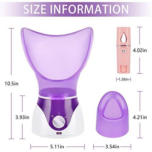 Facial Steamer - Nano Ionic Face Steamer for Deep Cleaning, Hot Mist Face Humidifier Set for Women & Men, Moisturizing Cleansing Pores with Blackhead Remover Kit, Purple