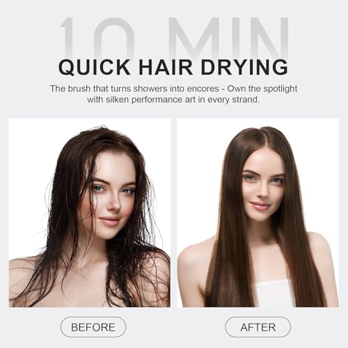 4-in-1 Travel Dual Voltage Hair Dryer Brush Blow Dryer Brush,Portable 2 inch Mini Hot Air Brush,Travel Hair Styler/Volumizer/Straightener/Curler,110-240V European Blow Dry Brush with EU&UK Plug