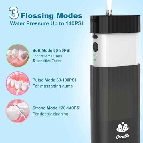 Portable Water Flosser for Teeth,Travel Water Flosser Picks,Mini Cordless Oral Irrigator Rechargeable Power Dental with Telescopic Water Tank, IPX7 Wateroproof for Brace & Sensitive Teeth Care,Black