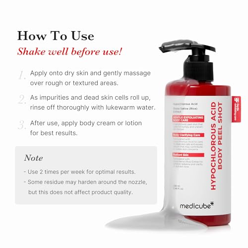 medicube Body Peel Shot with Hypochlorous Acid | Gentle Body Exfoliating Serum for Dead Skin Cells, Rough Patches & Uneven Texture | Rice Extract, Panthenol for Hydrating & Smoothing Care | 9.46 fl.oz