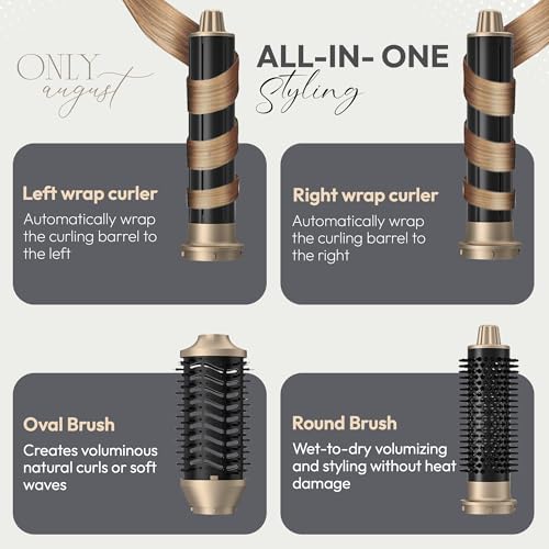 8 in 1 Hair Styler, Hair Styling Tools with 3 Heat Settings, Detachable Blow Dryer, Hot Air Curler Multi Styler Brush Set, Brush Curling Wrap Straight Curl Dry Volumiz Smooth – Black & Gold