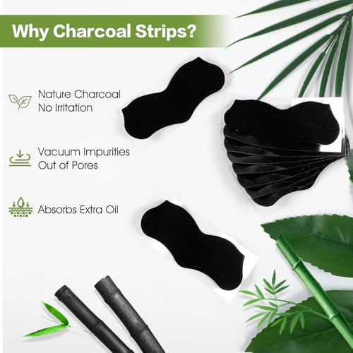 70Pcs Bamboo Charcoal Face Strips For Blackheads Pore Cleansing Strips Nose Blackhead Remover Deep Cleansing Charcoal Strip Effective Control Of Oily Skin Clogged Pores Practical For Unisex