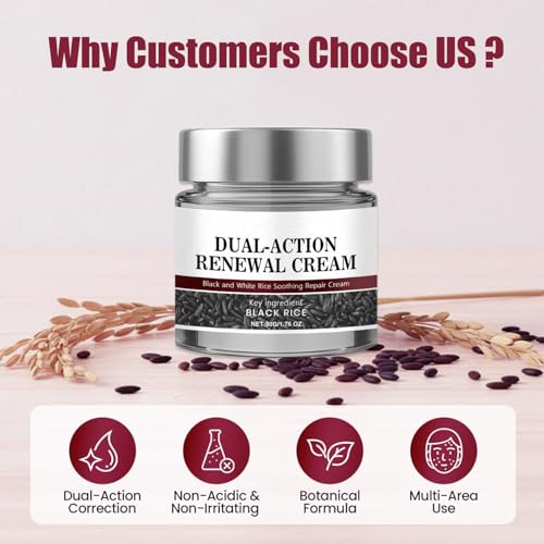 Dual-Action Renewal Cream, Professional Skin Treatment, Black and White Rice Soothing Repair Cream, Natural Body Serum Suitable for All Skin Types