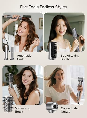 5-in-1 High Speed Hair Dryer Brush – Ionic Hot Air Brush Styler Set for Fast Drying, Straightening, Curling & Volumizing – Lightweight Travel Design Hair Styling Tool