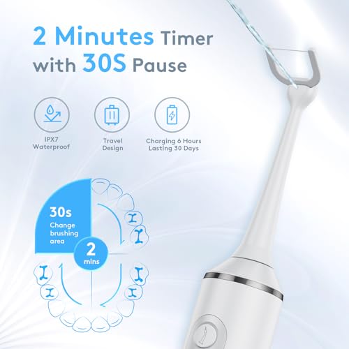 Electric Flosser for Teeth | 3-in-1 Water Dental Floss & Toothbrush & Water Flosser with 4 Modes，Cordless Power Flossers with 50 Replacement Heads for Adults (White)
