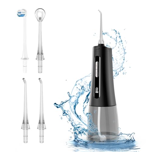 Water Dental Flosser for Teeth, Portable Cordless Oral Irrigator with 4 Modes 9 Intensities, Rechargeable IPX7 Waterproof Water Flosser, Travel Water Dental Picks for Cleaning