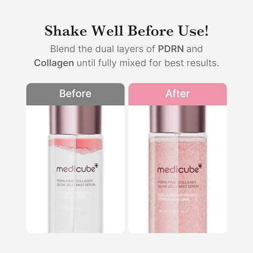 medicube Jelly Mist Serum with Pink PDRN Collagen | Dual-Texture Glow Spray with Niacinamide, Glutathione, Ceramide, Hyaluronic Acid | for Hydration, Radiance, Plump-Looking Skin | 3.38 fl.oz