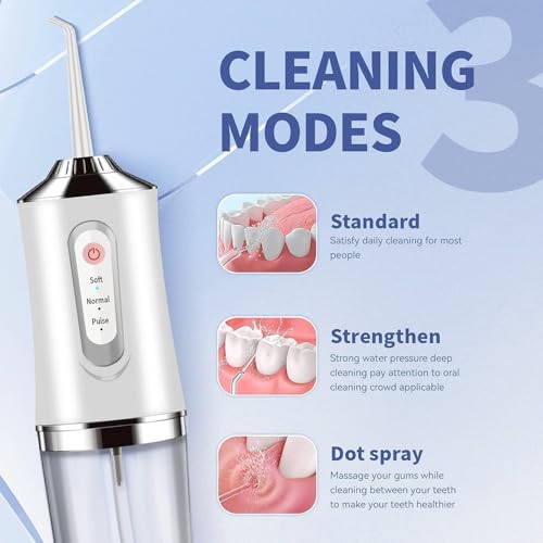 Water-Flosser-Cordless-Teeth-Cleaner MAKJUNS Water Dental Flosser with 3 Modes 4 Jets Rechargeable IPX7 Waterproof for Travel Home Braces(White)