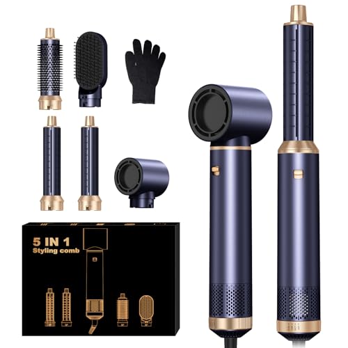 5 in 1 Hair Dryer Brush Set, Negative Ion Blow Dryer Brush Upgrade Hot Air Brush Air Styler Curling Wrap Air Curler, Curling Iron Hair Styling Tools As A Gift for Straight/Curl/Drying/Smoothing