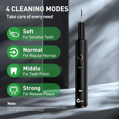 Plaque Remover for Teeth - Tartar Remover for Teeth, Dental Calculus Remover Teeth Cleaning Kit 4 Speed Modes with 4 Replaceable Heads, IPX6 Waterproof with LED Light