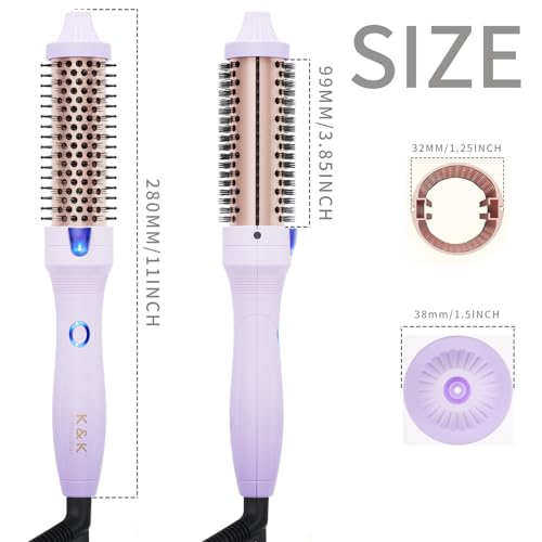 K&K 1.25 Inch Ceramic Tourmaline Ionic Heated Round Brush Curling Brush Creates Blowout Look -Creates Root Volume & Loose Curls Volume Curls Dual Voltage Hair Styling Tool (Purple, 1.25 Inch)