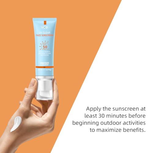 VGO Clear Face Sunscreen SPF 50, Hydrating Sun Essence Leaves No Sticky Feeling Travel Size Sunscreen Against UVA and UVB Rays 50ml / 1.7oz