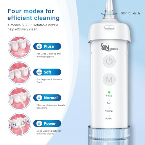 Mini Cordless Portable Water Flosser Oral Irrigator Water Teeth Cleaner Pick, Telescopic Water Tank, 4 Modes & IPX7 Waterproof, Home & Travel Water Flossers for Teeth, Braces Bridges Care.
