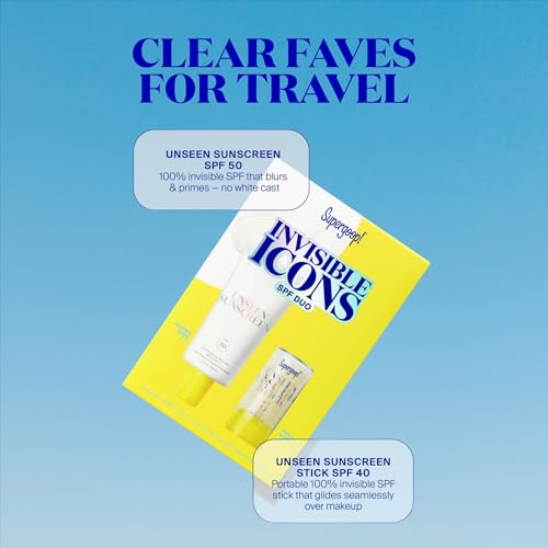 Supergoop! Invisible Icons SPF Set - Includes Unseen Sunscreen Broad Spectrum SPF 50 PA+++ (2.5 oz) & Unseen Sunscreen Stick SPF 40 (0.7 oz).