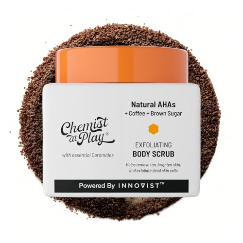 Chemist at Play Exfoliating Body Scrub For Removing Tan & Dead Skin Cells | Rough & Bumpy Skin, Tanned & Pigmented Skin | For Smooth, Soft & Bright Skin | Natural AHAs | Coffee 2.6 fl oz.