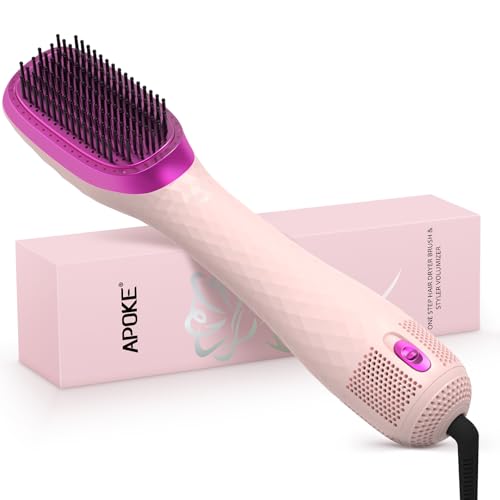 APOKE 3 in 1 Hair Dryer Brush Professional 1200W Powerful Ceramic Tourmaline 3 Heat/2 Speed Settings One Step Hair Dryer and Styler (Pink)